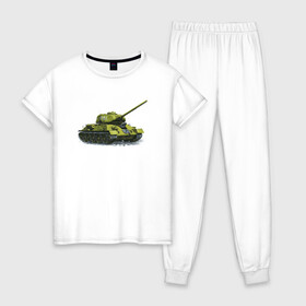 Женская пижама хлопок с принтом Т-34 в Курске, 100% хлопок | брюки и футболка прямого кроя, без карманов, на брюках мягкая резинка на поясе и по низу штанин | wot | вот | т 34 | т 34 85 | танк | танки | танкио нлайн