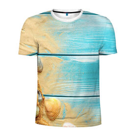 Мужская футболка 3D спортивная с принтом ПИРС 2 в Курске, 100% полиэстер с улучшенными характеристиками | приталенный силуэт, круглая горловина, широкие плечи, сужается к линии бедра | дерево | лето | море | песок | пирс | пляж | ракушки