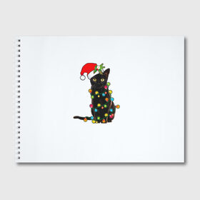 Альбом для рисования с принтом Новогодний кот в Курске, 100% бумага
 | матовая бумага, плотность 200 мг. | Тематика изображения на принте: 2021 | белка | гирлянда | год быка | дед мороз | елка | енот | кот | котик | лиса | маска | неон | новогодний кот | новогодняя | новый год | олень | праздник | радуга | рождество | с новым годом | санта