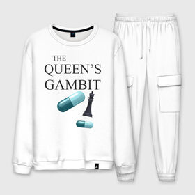 Мужской костюм хлопок с принтом the queens gambit в Курске, 100% хлопок | на свитшоте круглая горловина, мягкая резинка по низу. Брюки заужены к низу, на них два вида карманов: два “обычных” по бокам и два объемных, с клапанами, расположенные ниже линии бедра. Брюки с мягкой трикотажной резинкой на поясе и по низу штанин. В поясе для дополнительного комфорта — широкие завязки | the queens gambit | нетфликс | сериал | ход королевы