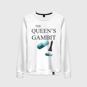 Женский свитшот хлопок с принтом the queens gambit в Курске, 100% хлопок | прямой крой, круглый вырез, на манжетах и по низу широкая трикотажная резинка  | the queens gambit | нетфликс | сериал | ход королевы