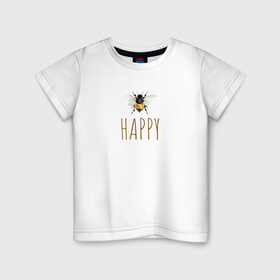 Детская футболка хлопок с принтом Пчела в Курске, 100% хлопок | круглый вырез горловины, полуприлегающий силуэт, длина до линии бедер | Тематика изображения на принте: happy | мёд | надпись | насекомое | оса | пчела | пчелы