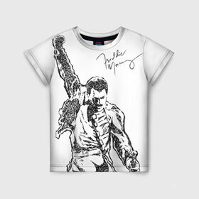 Детская футболка 3D с принтом Freddie Mercury в Курске, 100% гипоаллергенный полиэфир | прямой крой, круглый вырез горловины, длина до линии бедер, чуть спущенное плечо, ткань немного тянется | freddie mercury | queen | автограф | квин | фредди меркьюри