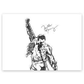Поздравительная открытка с принтом Freddie Mercury в Курске, 100% бумага | плотность бумаги 280 г/м2, матовая, на обратной стороне линовка и место для марки
 | Тематика изображения на принте: freddie mercury | queen | автограф | квин | фредди меркьюри