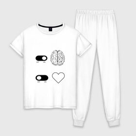 Женская пижама хлопок с принтом Включи мозг, отключи сердце в Курске, 100% хлопок | брюки и футболка прямого кроя, без карманов, на брюках мягкая резинка на поясе и по низу штанин | 