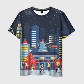 Мужская футболка 3D с принтом Новогодняя атмосфера в Курске, 100% полиэфир | прямой крой, круглый вырез горловины, длина до линии бедер | Тематика изображения на принте: 