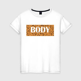 Женская футболка хлопок с принтом Леопард в Курске, 100% хлопок | прямой крой, круглый вырез горловины, длина до линии бедер, слегка спущенное плечо | гепард | леопард | надпись | пятна | узоры