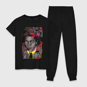 Женская пижама хлопок с принтом Jean Michel Basquiat в Курске, 100% хлопок | брюки и футболка прямого кроя, без карманов, на брюках мягкая резинка на поясе и по низу штанин | art | eyes | guy | jean michel basquiat | глаза | жан мишель баския | искусство | парень