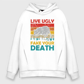 Мужское худи Oversize хлопок с принтом Fake Your Death в Курске, френч-терри — 70% хлопок, 30% полиэстер. Мягкий теплый начес внутри —100% хлопок | боковые карманы, эластичные манжеты и нижняя кромка, капюшон на магнитной кнопке | 2020 | animal | death | mouse | rat | животные | крыса | мышь