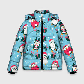 Зимняя куртка для мальчиков 3D с принтом Новогодние Пингвины в Курске, ткань верха — 100% полиэстер; подклад — 100% полиэстер, утеплитель — 100% полиэстер | длина ниже бедра, удлиненная спинка, воротник стойка и отстегивающийся капюшон. Есть боковые карманы с листочкой на кнопках, утяжки по низу изделия и внутренний карман на молнии. 

Предусмотрены светоотражающий принт на спинке, радужный светоотражающий элемент на пуллере молнии и на резинке для утяжки | Тематика изображения на принте: 2021 | белка | гирлянда | год быка | дед мороз | детская | дочка | елка | енот | кот | котик | лиса | маска | милая | неон | новогодняя | новый год | олень | паттерн | пингвин | подарок | праздник | радуга