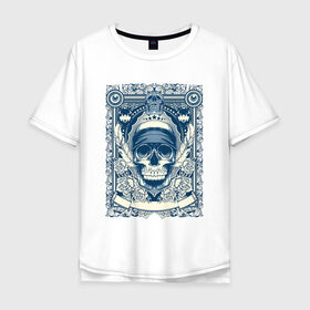 Мужская футболка хлопок Oversize с принтом Пиратская картина в Курске, 100% хлопок | свободный крой, круглый ворот, “спинка” длиннее передней части | арт | вектор | гот | готический рисунок | готическое | перо | перья | пират | пиратская картина | повязка | рисунок | синий | череп