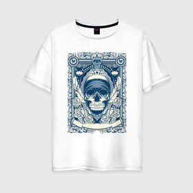 Женская футболка хлопок Oversize с принтом Пиратская картина в Курске, 100% хлопок | свободный крой, круглый ворот, спущенный рукав, длина до линии бедер
 | арт | вектор | гот | готический рисунок | готическое | перо | перья | пират | пиратская картина | повязка | рисунок | синий | череп
