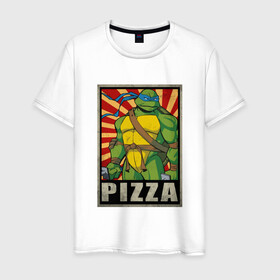 Мужская футболка хлопок с принтом Pizza Turtles в Курске, 100% хлопок | прямой крой, круглый вырез горловины, длина до линии бедер, слегка спущенное плечо. | donatello | leonardo | michelangelo | ninja | raphael | turtles | воин | донателло | животные | карате | комикс | комиксы | крэнг | леонардо | микеланджело | мультфильм | мутант | мутанты | ниндзя | пицца | рафаэль | сплинтер
