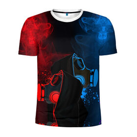 Мужская футболка 3D спортивная с принтом CORONA в Курске, 100% полиэстер с улучшенными характеристиками | приталенный силуэт, круглая горловина, широкие плечи, сужается к линии бедра | Тематика изображения на принте: metro | stalker | дым | коронавирус | неоновый дым | пандемия | противогаз | сталкер