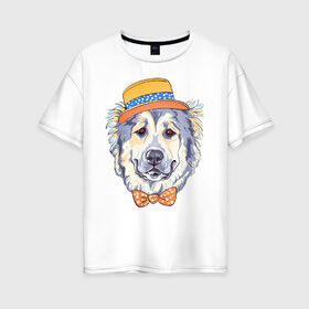 Женская футболка хлопок Oversize с принтом Джентльмен в Курске, 100% хлопок | свободный крой, круглый ворот, спущенный рукав, длина до линии бедер
 | арт | графика | животные | сенбернар | собаки