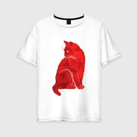 Женская футболка хлопок Oversize с принтом красная кошка в Курске, 100% хлопок | свободный крой, круглый ворот, спущенный рукав, длина до линии бедер
 | 