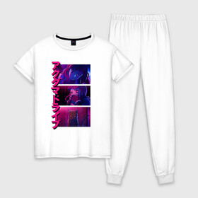 Женская пижама хлопок с принтом Akudama Drive в Курске, 100% хлопок | брюки и футболка прямого кроя, без карманов, на брюках мягкая резинка на поясе и по низу штанин | 