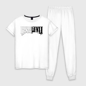 Женская пижама хлопок с принтом Жить Зло (LivEviL) в Курске, 100% хлопок | брюки и футболка прямого кроя, без карманов, на брюках мягкая резинка на поясе и по низу штанин | 