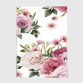 Постер с принтом Розовые розы в Курске, 100% бумага
 | бумага, плотность 150 мг. Матовая, но за счет высокого коэффициента гладкости имеет небольшой блеск и дает на свету блики, но в отличии от глянцевой бумаги не покрыта лаком | pink | rose | букет | розовое настроение | цветы