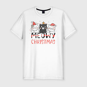 Мужская футболка хлопок Slim с принтом Новогодние котики в Курске, 92% хлопок, 8% лайкра | приталенный силуэт, круглый вырез ворота, длина до линии бедра, короткий рукав | 