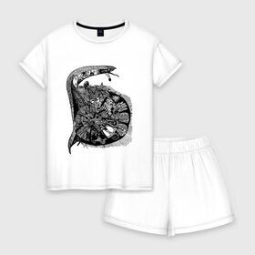 Женская пижама с шортиками хлопок с принтом Улитка в Курске, 100% хлопок | футболка прямого кроя, шорты свободные с широкой мягкой резинкой | snail | буква 