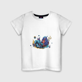 Детская футболка хлопок с принтом Мечтательная рыба в Курске, 100% хлопок | круглый вырез горловины, полуприлегающий силуэт, длина до линии бедер | аквариум | арт | космос | мечта | мечтатель | невесомость | парение | рисунок | рыба | художник