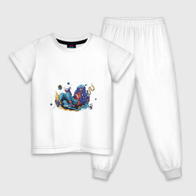 Детская пижама хлопок с принтом Мечтательная рыба в Курске, 100% хлопок |  брюки и футболка прямого кроя, без карманов, на брюках мягкая резинка на поясе и по низу штанин
 | Тематика изображения на принте: аквариум | арт | космос | мечта | мечтатель | невесомость | парение | рисунок | рыба | художник