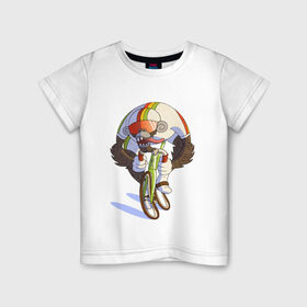 Детская футболка хлопок с принтом Безумный велосипедист в Курске, 100% хлопок | круглый вырез горловины, полуприлегающий силуэт, длина до линии бедер | Тематика изображения на принте: арт | велосипед | велосипедист | обезьяна | рисунок | спортсмен