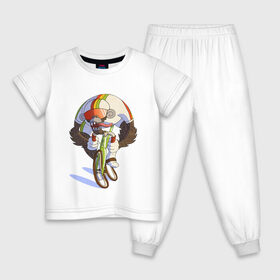 Детская пижама хлопок с принтом Безумный велосипедист в Курске, 100% хлопок |  брюки и футболка прямого кроя, без карманов, на брюках мягкая резинка на поясе и по низу штанин
 | арт | велосипед | велосипедист | обезьяна | рисунок | спортсмен