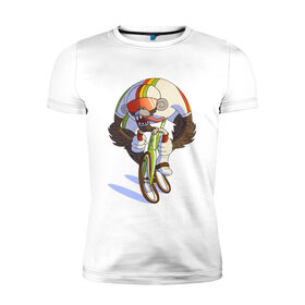Мужская футболка хлопок Slim с принтом Безумный велосипедист в Курске, 92% хлопок, 8% лайкра | приталенный силуэт, круглый вырез ворота, длина до линии бедра, короткий рукав | Тематика изображения на принте: арт | велосипед | велосипедист | обезьяна | рисунок | спортсмен