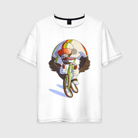 Женская футболка хлопок Oversize с принтом Безумный велосипедист в Курске, 100% хлопок | свободный крой, круглый ворот, спущенный рукав, длина до линии бедер
 | арт | велосипед | велосипедист | обезьяна | рисунок | спортсмен