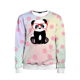 Детский свитшот 3D с принтом Милая пандочка в Курске, 100% полиэстер | свободная посадка, прямой крой, мягкая тканевая резинка на рукавах и понизу свитшота | маленькая панда | маленькая пандочк | милая панда | милая пандочка | панда | панда в красных очках | панда в очках | панда очки | панда сердечки | панда сердце | пандочка | пандочка в красных очках