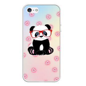 Чехол для iPhone 5/5S матовый с принтом Милая пандочка в Курске, Силикон | Область печати: задняя сторона чехла, без боковых панелей | маленькая панда | маленькая пандочк | милая панда | милая пандочка | панда | панда в красных очках | панда в очках | панда очки | панда сердечки | панда сердце | пандочка | пандочка в красных очках