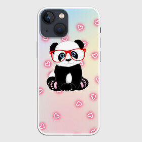 Чехол для iPhone 13 mini с принтом Милая пандочка в Курске,  |  | маленькая панда | маленькая пандочк | милая панда | милая пандочка | панда | панда в красных очках | панда в очках | панда очки | панда сердечки | панда сердце | пандочка | пандочка в красных очках
