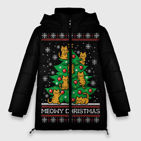 Женская зимняя куртка Oversize с принтом Meowy christmas в Курске, верх — 100% полиэстер; подкладка — 100% полиэстер; утеплитель — 100% полиэстер | длина ниже бедра, силуэт Оверсайз. Есть воротник-стойка, отстегивающийся капюшон и ветрозащитная планка. 

Боковые карманы с листочкой на кнопках и внутренний карман на молнии | meowy christmas | вязанная | ёлка | ель | игрушки | кот | котики | котята | кошки | мультик | новый год | прикольные футболки | свитер | черная футболка | шарики