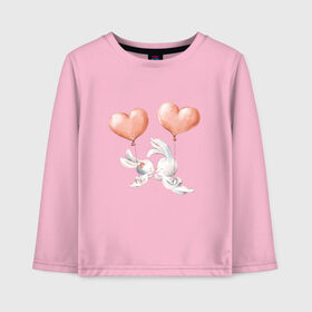 Детский лонгслив хлопок с принтом Пара влюбленных зайчиков в Курске, 100% хлопок | круглый вырез горловины, полуприлегающий силуэт, длина до линии бедер | зайчики | любовь | пара | розовый | сердце | серый | шарики