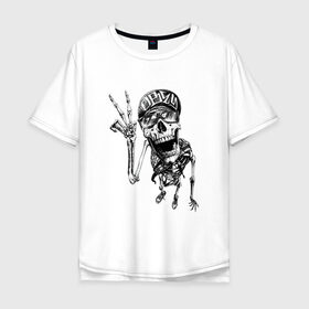 Мужская футболка хлопок Oversize с принтом Скелет в Курске, 100% хлопок | свободный крой, круглый ворот, “спинка” длиннее передней части | арт | весёлый скелет | гот | готика | готическое | зомби | кепка | молодой | очки | рисунок | скелет