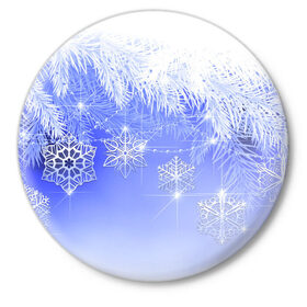 Значок с принтом Новогоднее в Курске,  металл | круглая форма, металлическая застежка в виде булавки | год | елка | иней | новый | рождество | снежинки