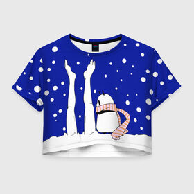 Женская футболка Crop-top 3D с принтом Новогодние ноги и панда в Курске, 100% полиэстер | круглая горловина, длина футболки до линии талии, рукава с отворотами | Тематика изображения на принте: 