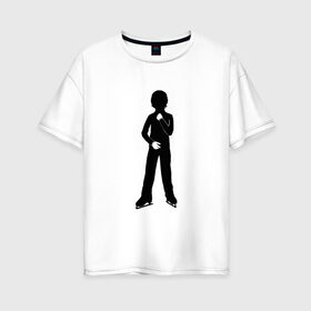 Женская футболка хлопок Oversize с принтом Конькобежец в Курске, 100% хлопок | свободный крой, круглый ворот, спущенный рукав, длина до линии бедер
 | коньки | конькобежец | лед | фигурист | фигуристка | фитнес