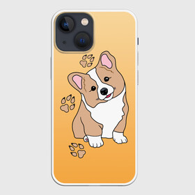 Чехол для iPhone 13 mini с принтом Персик Корги в Курске,  |  | baby | corgi | dog | kawaii | вельш корги | девочкам | детям | животные | каваи | корги | лапки | лапы | малыш | мальчикам | мордочка | мультяшный | персик | пес | песик | питомец | подарок | пушистый | следы