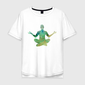 Мужская футболка хлопок Oversize с принтом Йога тайм в Курске, 100% хлопок | свободный крой, круглый ворот, “спинка” длиннее передней части | Тематика изображения на принте: здоровье | йога | кундалини | медитация | релаксация | тело | фитнес | энергия
