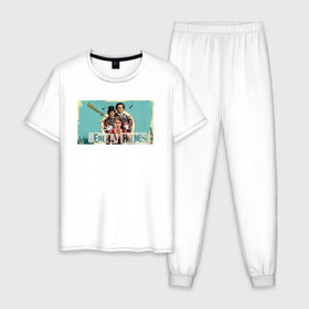 Мужская пижама хлопок с принтом Энола Холмс в Курске, 100% хлопок | брюки и футболка прямого кроя, без карманов, на брюках мягкая резинка на поясе и по низу штанин
 | 