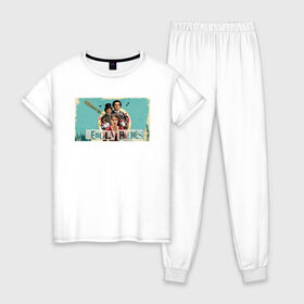 Женская пижама хлопок с принтом Энола Холмс в Курске, 100% хлопок | брюки и футболка прямого кроя, без карманов, на брюках мягкая резинка на поясе и по низу штанин | 