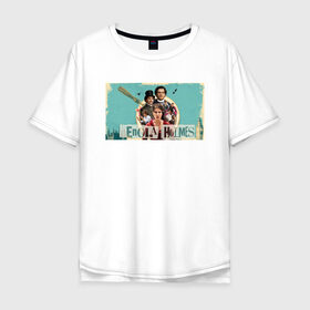 Мужская футболка хлопок Oversize с принтом Энола Холмс в Курске, 100% хлопок | свободный крой, круглый ворот, “спинка” длиннее передней части | Тематика изображения на принте: 