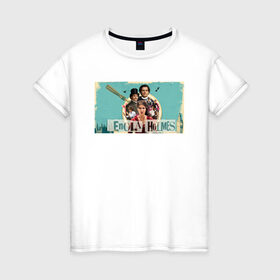 Женская футболка хлопок с принтом Энола Холмс в Курске, 100% хлопок | прямой крой, круглый вырез горловины, длина до линии бедер, слегка спущенное плечо | 