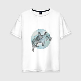 Женская футболка хлопок Oversize с принтом Акула-молот в Курске, 100% хлопок | свободный крой, круглый ворот, спущенный рукав, длина до линии бедер
 | Тематика изображения на принте: circle | graphics | moon | shark | watercolor | акварель | акула | графика | круг | луна