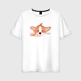 Женская футболка хлопок Oversize с принтом Корги в Курске, 100% хлопок | свободный крой, круглый ворот, спущенный рукав, длина до линии бедер
 | 