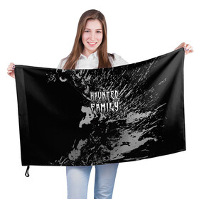 Флаг 3D с принтом Haunted Family (лейбл Kizaru) в Курске, 100% полиэстер | плотность ткани — 95 г/м2, размер — 67 х 109 см. Принт наносится с одной стороны | 