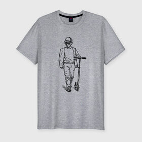 Мужская футболка хлопок Slim с принтом Самокатер в Курске, 92% хлопок, 8% лайкра | приталенный силуэт, круглый вырез ворота, длина до линии бедра, короткий рукав | крутой | самокат | чёрно белый